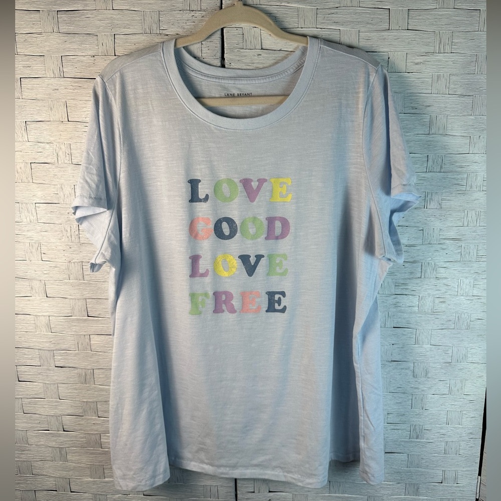 Lane Bryant Womens graphic T Shirt light blue summer beach plus size